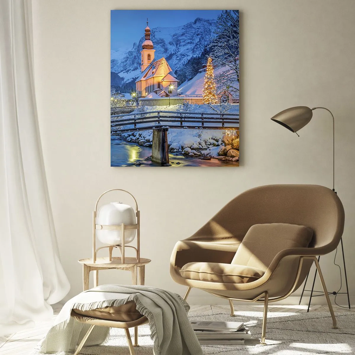 Impression sur verre - Image sur verre - Paysage de Noël dans un décor hivernal - 50x70cm - L'âme du monde - Décoration murale moderne pour le salon et la chambre ARTTOR