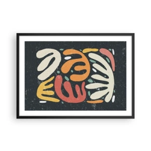 Affiche dans un cadre noir - Poster - Formes abstraites aux couleurs chaudes sur fond sombre - 70x50cm - Composition – Je suis sur le point de t'attraper - Décoration murale moderne pour le salon et la chambre ARTTOR