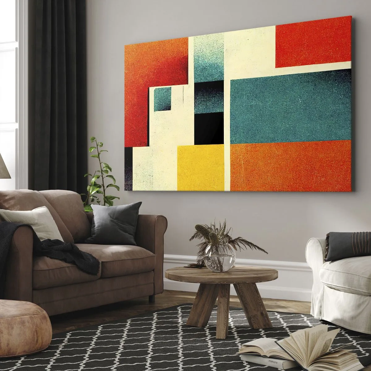 Impression sur toile - Image sur toile - Abstraction géométrique avec des rectangles et des carrés colorés - 100x70cm - Abstraction géométrique – bonne énergie - Décoration murale moderne pour le salon et la chambre ARTTOR