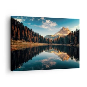 Impression sur toile - Image sur toile - Paysage de montagne avec un lac et une forêt - 70x50cm - Double paysage - Décoration murale moderne pour le salon et la chambre ARTTOR