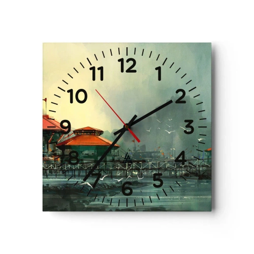 Horloge murale - Pendule murale - Une journée ensoleillée au port - 30x30 cm