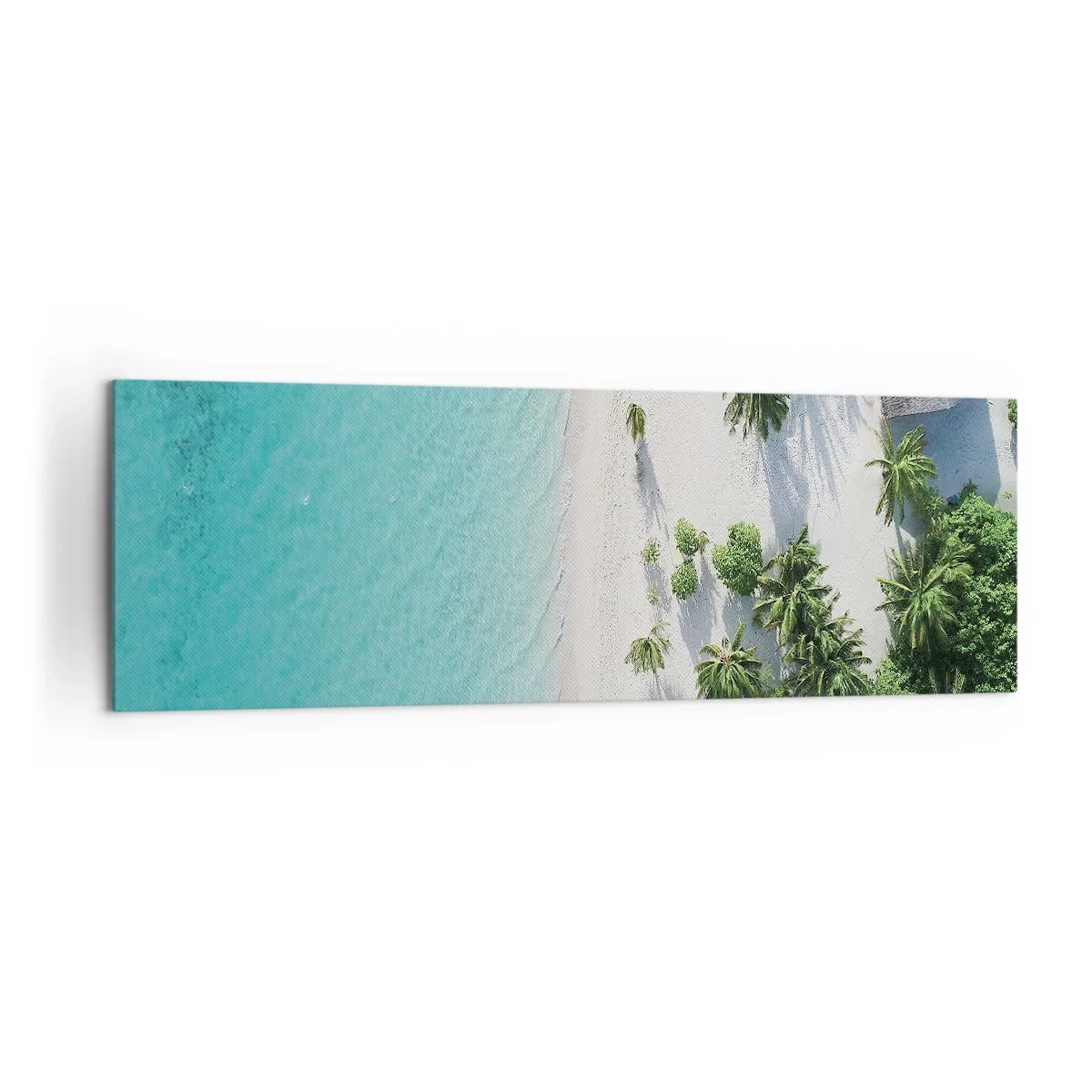 Impression sur toile - Image sur toile - Vue plongeante sur une plage tropicale avec de l'eau turquoise et des palmiers - 160x50cm - Vacances au paradis - Décoration murale moderne pour le salon et la chambre ARTTOR