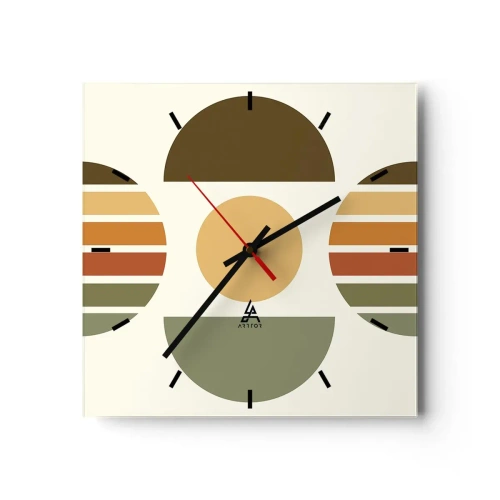 Horloge murale - Pendule murale - Composition géométrique avec des demi-cercles et des rayures dans des tons terreux - 30x30cm - Dans les coulaurs de la terre - Décoration murale moderne pour le salon et la chambre ARTTOR
