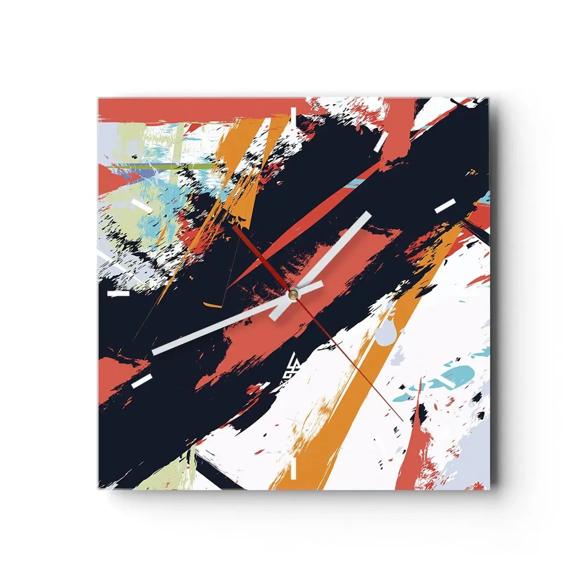 Horloge murale - Pendule murale - Coups de pinceau abstraits aux couleurs vives - 30x30cm - Composition dynamique - Décoration murale moderne pour le salon et la chambre ARTTOR