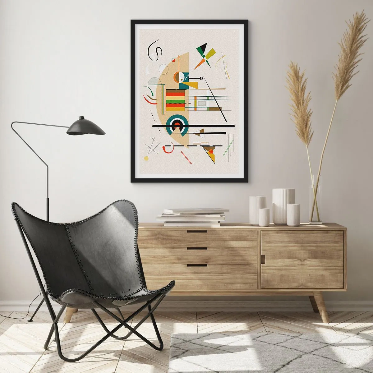 Affiche dans un cadre noir - Poster - Composition géométrique abstraite - 50x70cm - Et le monde s’amuse - Décoration murale moderne pour le salon et la chambre ARTTOR