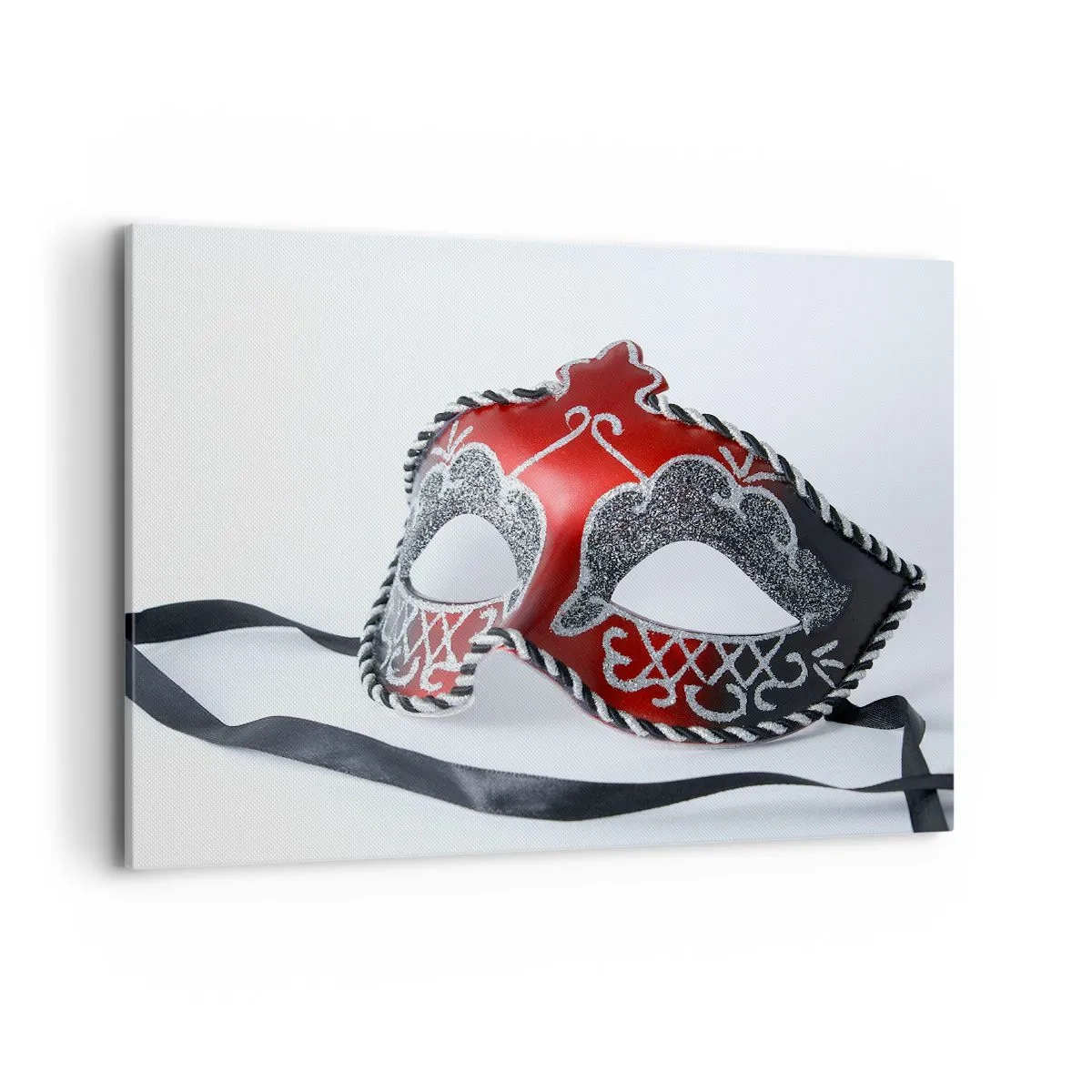 Impression sur toile - Image sur toile - Masque de carnaval rouge sur fond clair - 100x70cm - Invitation au bal - Décoration murale moderne pour le salon et la chambre ARTTOR