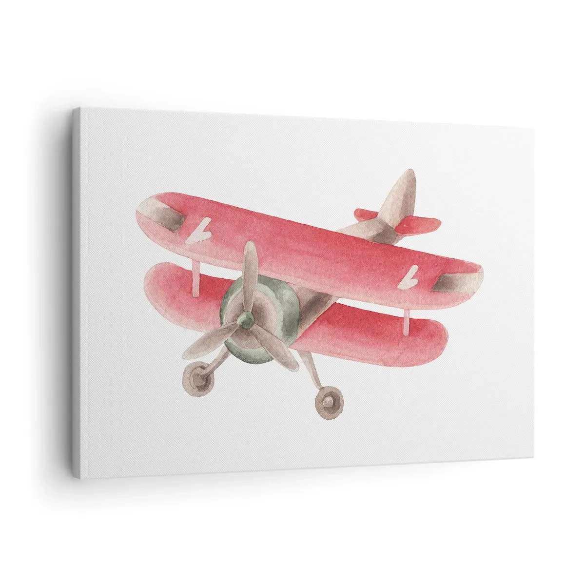 Impression sur toile - Image sur toile - Avion rétro rouge sur fond blanc - 70x50cm - Prêt pour les hauts vols - Décoration murale moderne pour le salon et la chambre ARTTOR