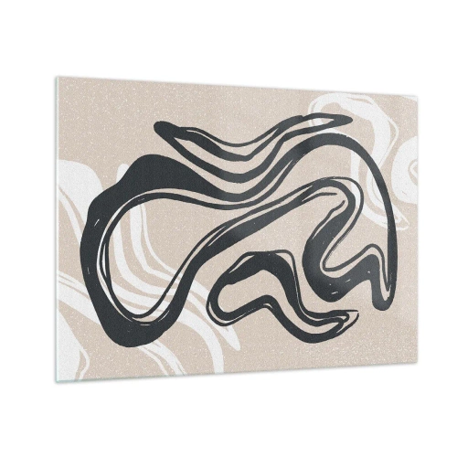 Impression sur verre - Image sur verre - Ligne noire expressive sur fond beige dans un style abstrait. - 70x50cm - Expression multipliée - Décoration murale moderne pour le salon et la chambre ARTTOR