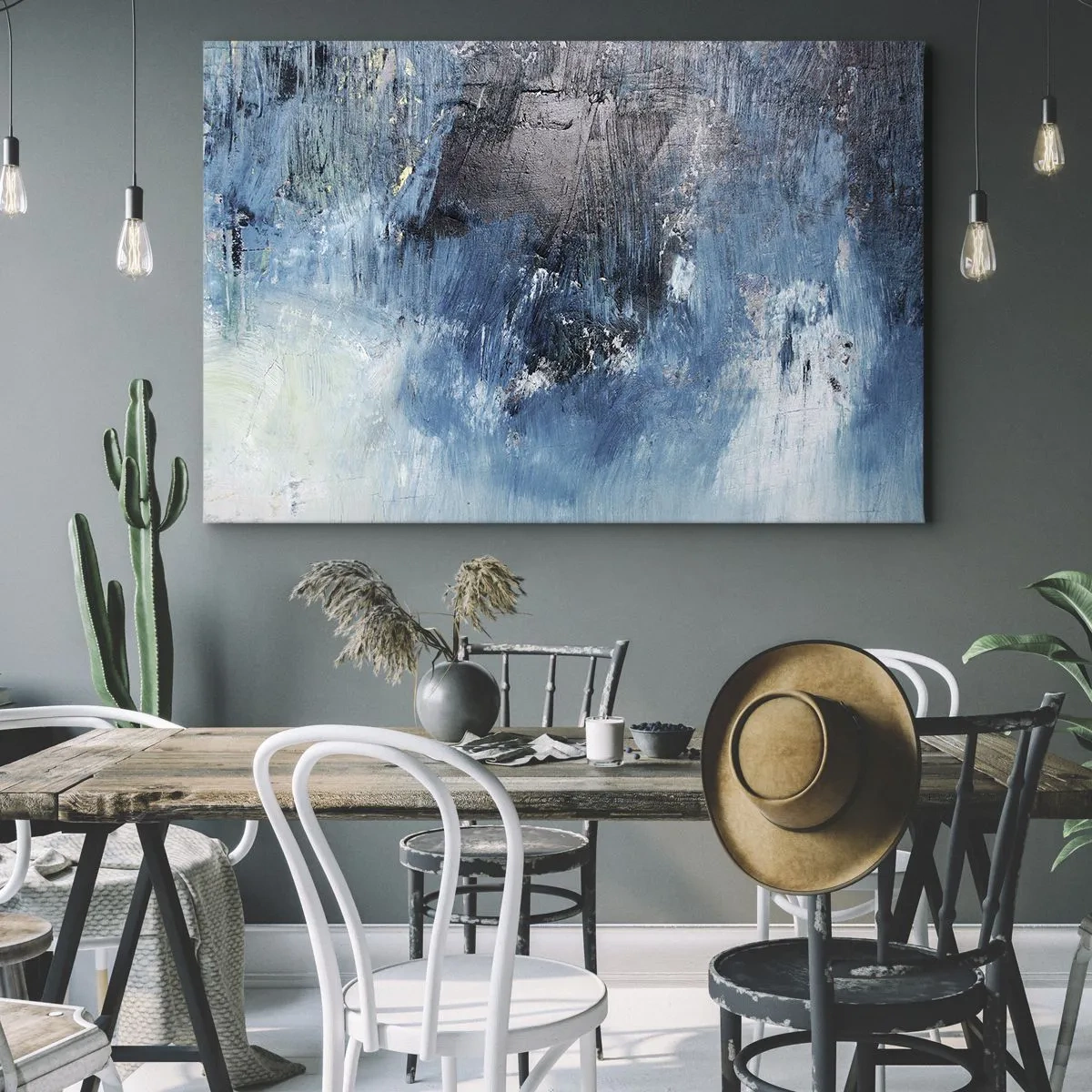 Impression sur toile - Image sur toile - Coups de pinceau abstraits dans des tons de bleu - 70x50cm - Rhapsodie en bleu - Décoration murale moderne pour le salon et la chambre ARTTOR