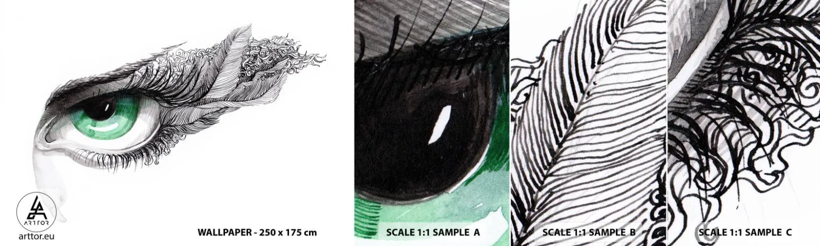 Échantillon de Papier Peint Autocollant Deluxe Sticker - Belle et prête à l'attaque - Abstraction, Graphique, Œil - 100x30 cm