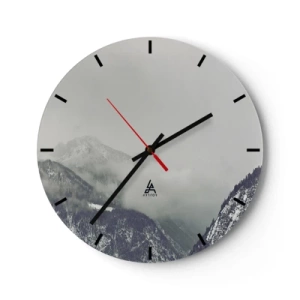 Horloge murale - Pendule murale - Un paysage de montagne brumeux dans des tons de gris - 30x30cm - Vallée brumeuse - Décoration murale moderne pour le salon, la cuisine et la chambre ARTTOR