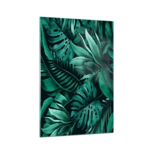 Impression sur verre - Image sur verre - Feuilles tropicales aux nuances de vert intense - 70x100cm - Profondeur du vert tropical - Décoration murale moderne pour le salon et la chambre ARTTOR