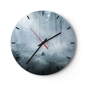 Horloge murale - Pendule murale - Un cerf debout dans le brouillard au milieu d'un grand bosquet forestier - 30x30cm - Visite matinale du domaine - Décoration murale moderne pour le salon, la cuisine et la chambre ARTTOR