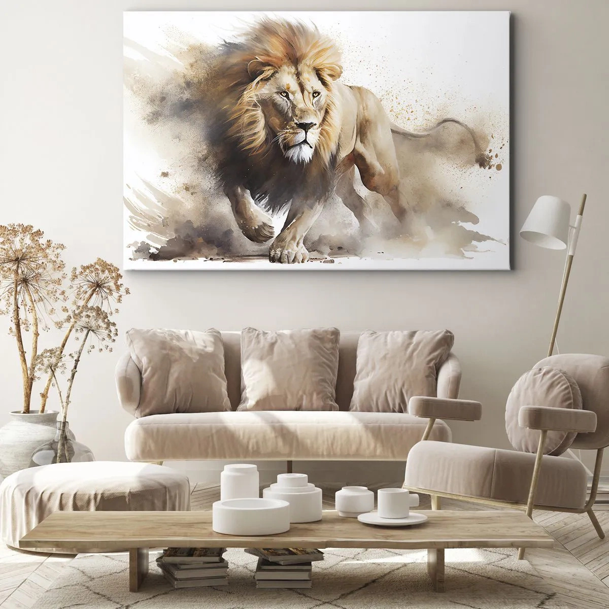 Impression sur toile - Image sur toile - Un portrait dynamique d'un lion aux couleurs naturelles. - 70x50cm - Le roi bougea - Décoration murale moderne pour le salon et la chambre ARTTOR