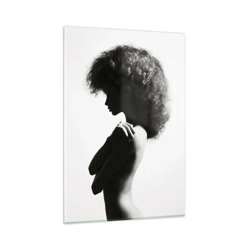 Impression sur verre - Image sur verre - Une silhouette subtile d'une femme dans des tons noirs et blancs sur un fond clair - 80x120cm - Comme une fleur au bout d'une fine tige - Décoration murale moderne pour le salon et la chambre ARTTOR