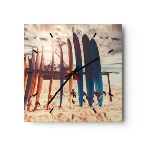 Horloge murale - Pendule murale - Planches de surf sur la plage au coucher du soleil - 30x30cm - Bonne nuit, à demain - Décoration murale moderne pour le salon et la chambre ARTTOR