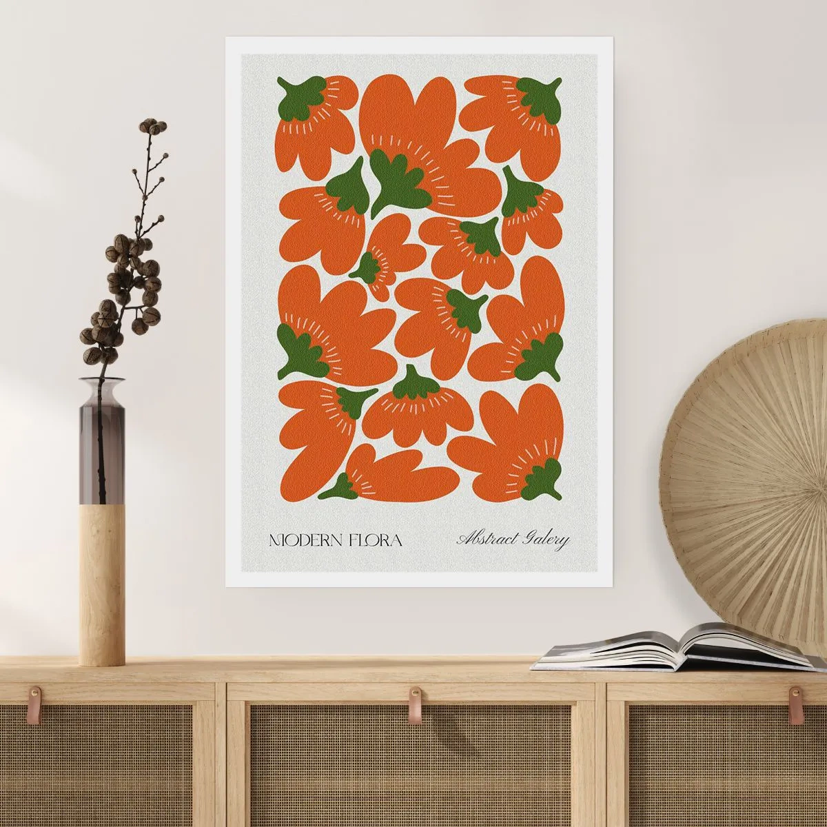 Affiche - Poster - Fleurs orange abstraites sur fond clair - 50x70cm - La vie des fleurs - Décoration murale moderne pour le salon et la chambre ARTTOR