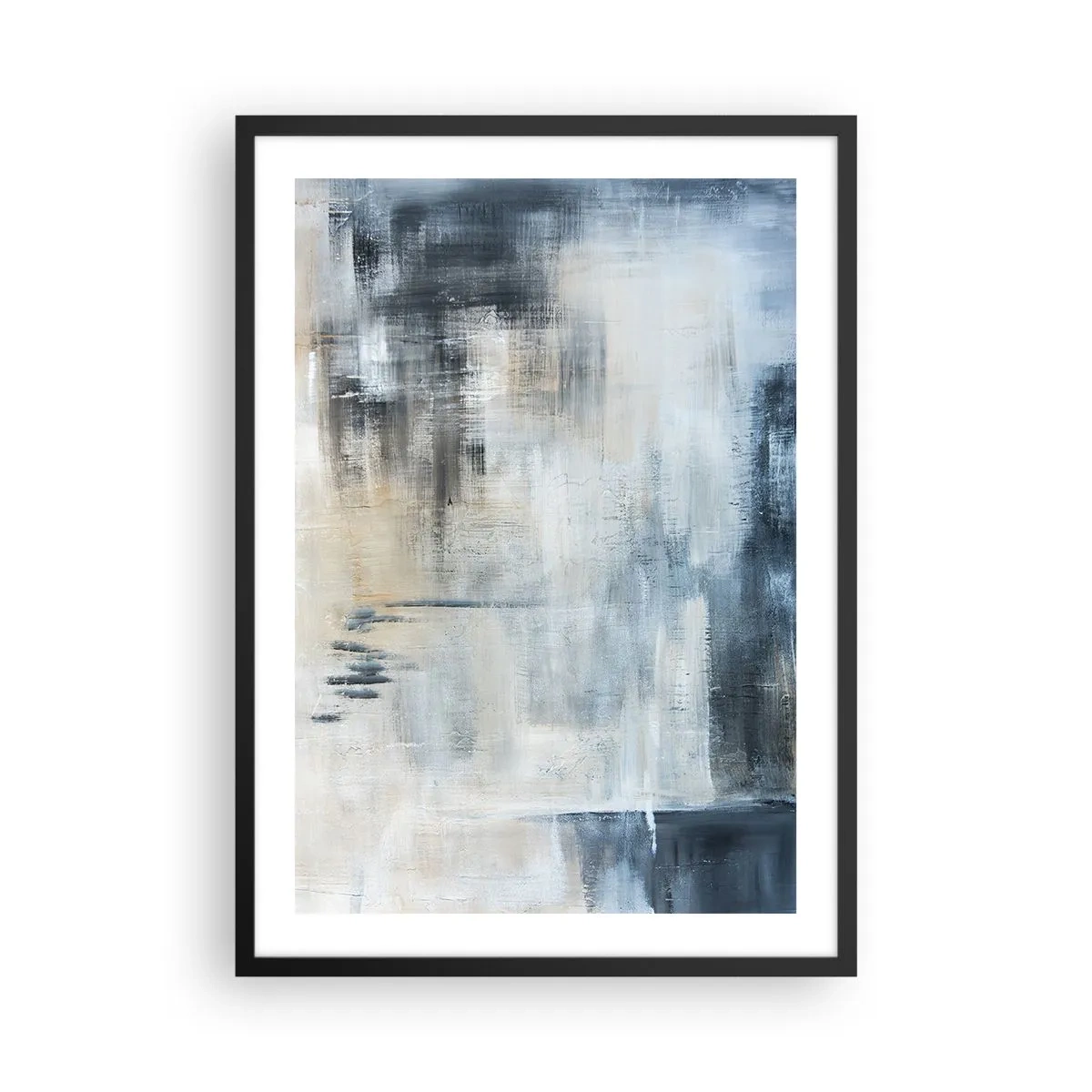 Affiche dans un cadre noir - Poster - Composition abstraite dans les tons de bleu et de beige - 50x70cm - Derrière le rideau bleu - Décoration murale moderne pour le salon et la chambre ARTTOR