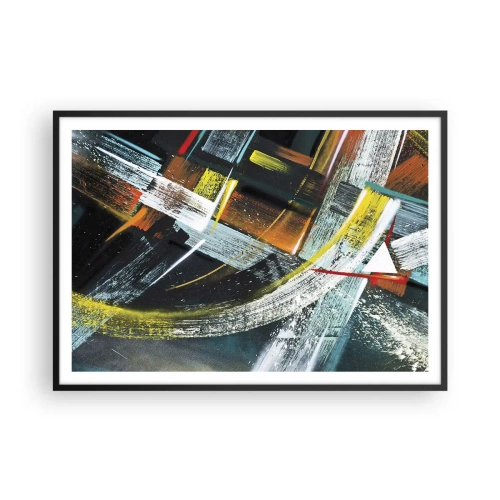 Affiche dans un cadre noir - Poster - Coups de pinceau abstraits et colorés - 100x70cm - L'énergie du mouvement - Décoration murale moderne pour le salon et la chambre ARTTOR