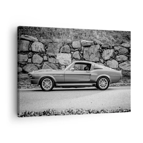 Impression sur toile - Image sur toile - Photo en noir et blanc d'une voiture classique - 70x50cm - Légende des années 60 - Décoration murale moderne pour le salon et la chambre ARTTOR