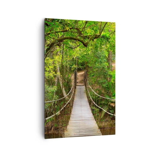 Impression sur toile - Image sur toile - Un pont suspendu entouré d'une forêt tropicale verte - 80x120cm - Parce qu'il y a une plante grimpante dans le jardin - Décoration murale moderne pour le salon et la chambre ARTTOR