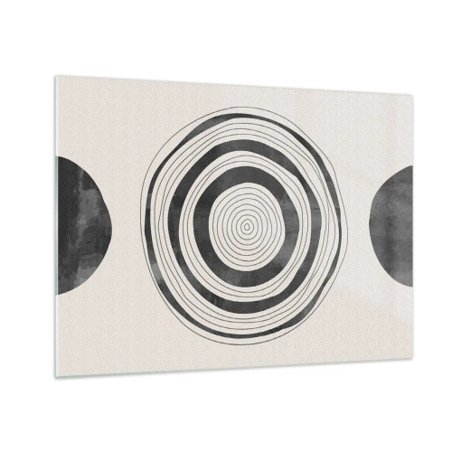 Impression sur verre - Image sur verre - Motif abstrait noir et blanc avec des cercles concentriques - 70x50cm - Ce qui est important c'est ce qu'il y a entre les deux - Décoration murale moderne pour le salon et la chambre ARTTOR