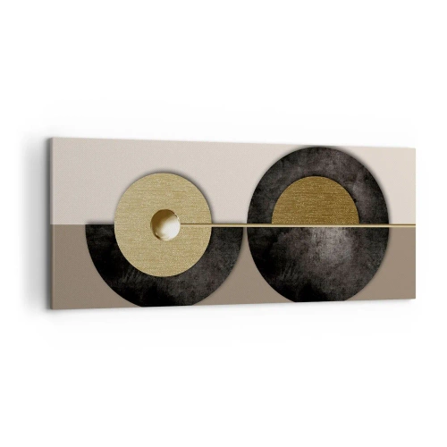 Impression sur toile - Image sur toile - Cercles abstraits dans des tons d'or et de marron - 120x50cm - Variations autour du cercle - Décoration murale moderne pour le salon et la chambre ARTTOR