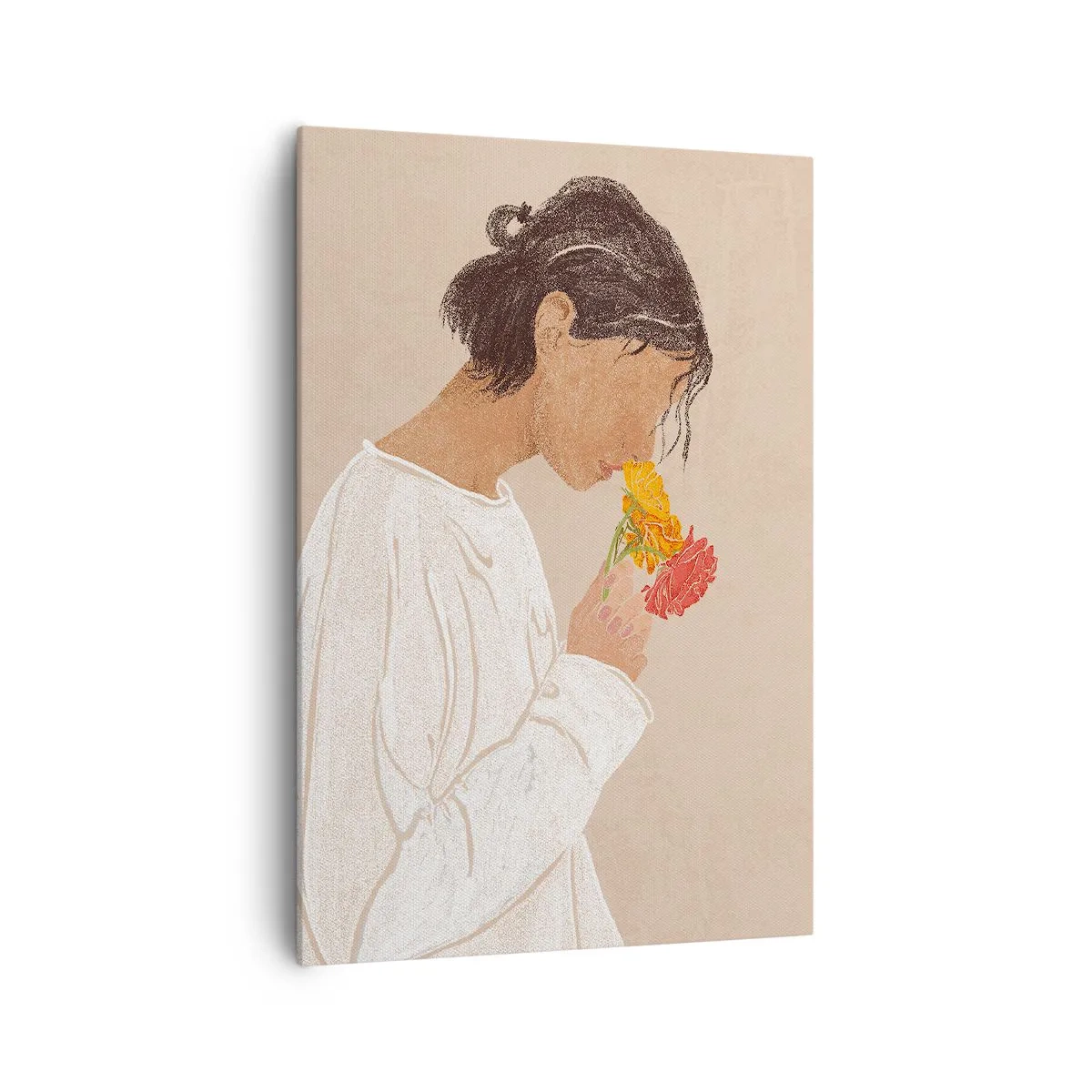 Impression sur toile - Image sur toile - Fille et fleurs - 70x100 cm
