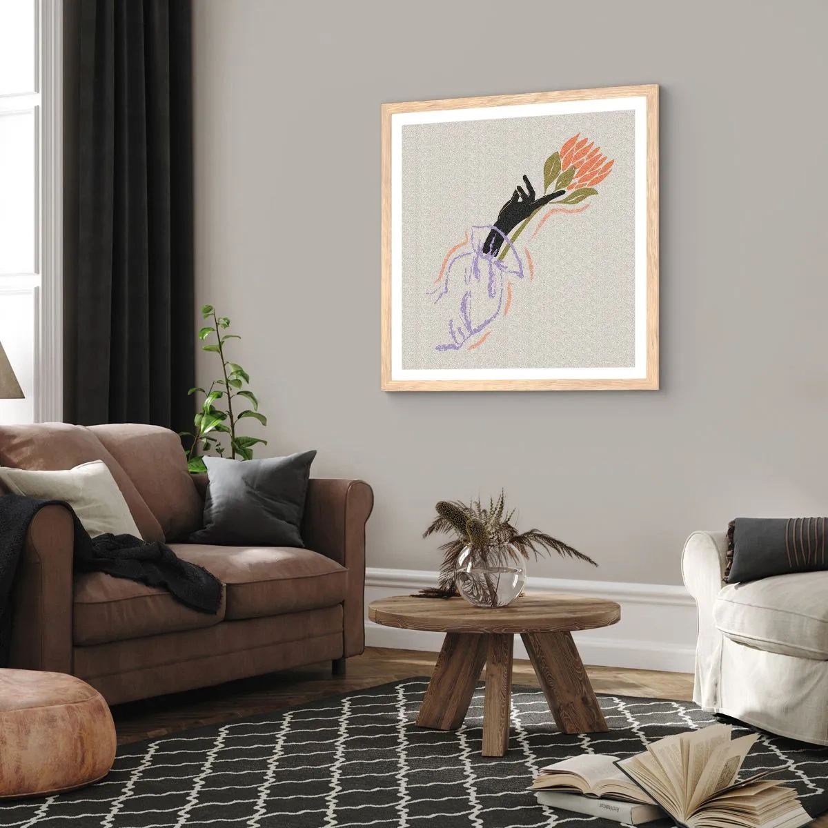 Affiche dans un chêne clair - Poster - Touche fraternelle - 40x40 cm