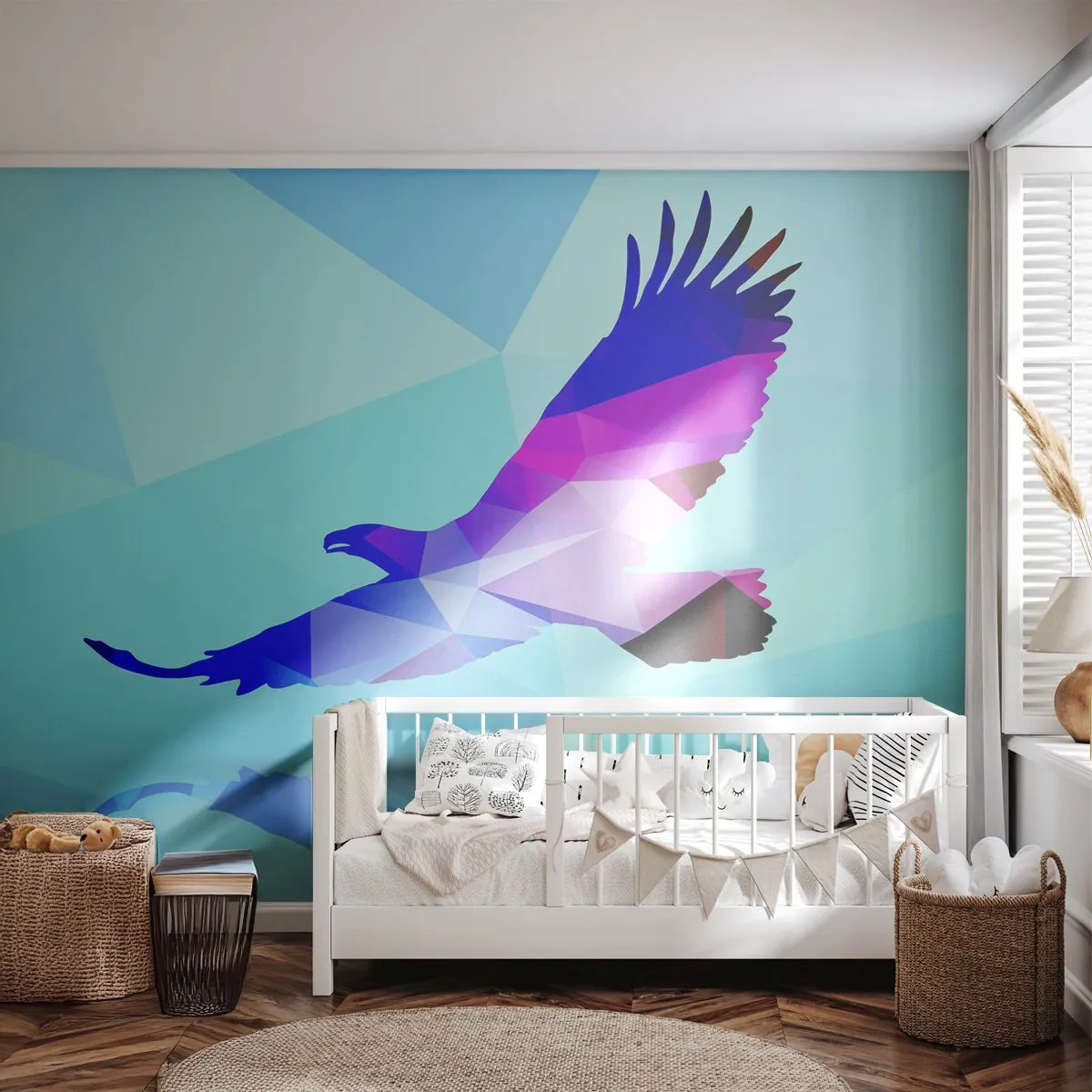 Papier Peint Photo Premium Sand - Aigle en cristal lilas - Oiseau, Aigle, Figure géométrique - 100x70 cm