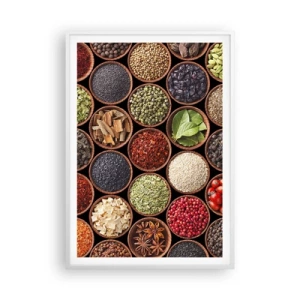 Affiche dans un cadre blanc - Poster - Toutes les saveurs du monde - 70x100 cm