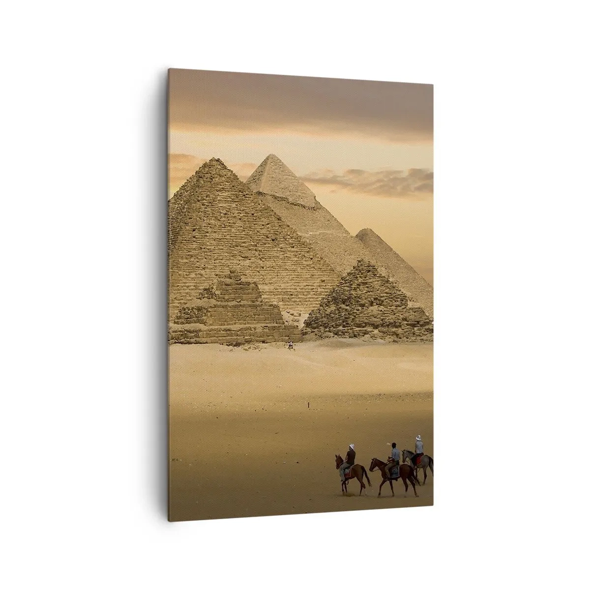 Impression sur toile - Image sur toile - Pyramides d'Égypte au coucher du soleil avec des cavaliers à cheval - 80x120cm - Aucun changement depuis des milliers d'années - Décoration murale moderne pour le salon et la chambre ARTTOR