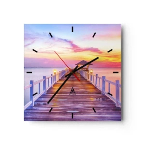 Horloge murale - Pendule murale - Une jetée sur l'eau au coucher du soleil aux couleurs pastel - 30x30cm - Le silence lilas-doré du soir - Décoration murale moderne pour le salon et la chambre ARTTOR