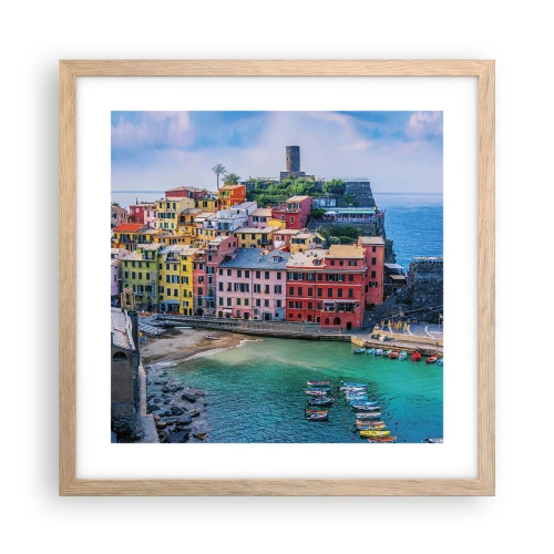 Affiche dans un chêne clair - Poster - Petite ville magique de méditerranée - 40x40 cm