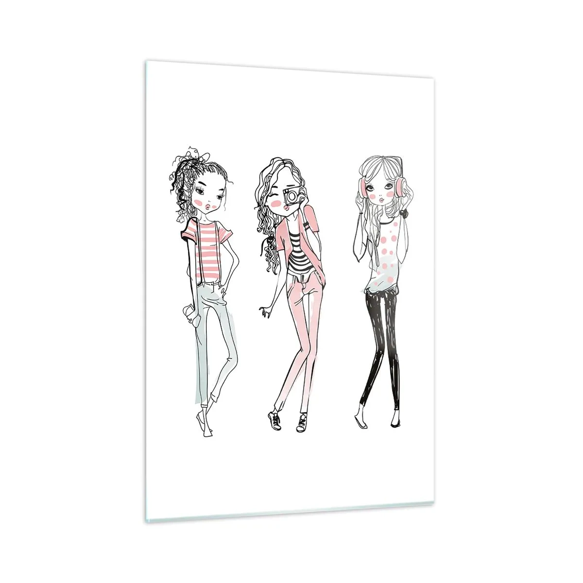 Impression sur verre - Image sur verre - Trois filles élégantes aux couleurs pastel - 50x70cm - On va s'amuser - Décoration murale moderne pour le salon et la chambre ARTTOR