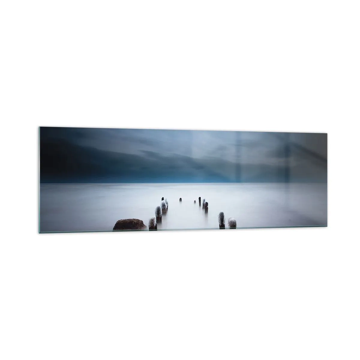 Impression sur verre - Image sur verre - La vieille jetée sur fond de mer calme - 160x50cm - Lac pensif - Décoration murale moderne pour le salon et la chambre ARTTOR