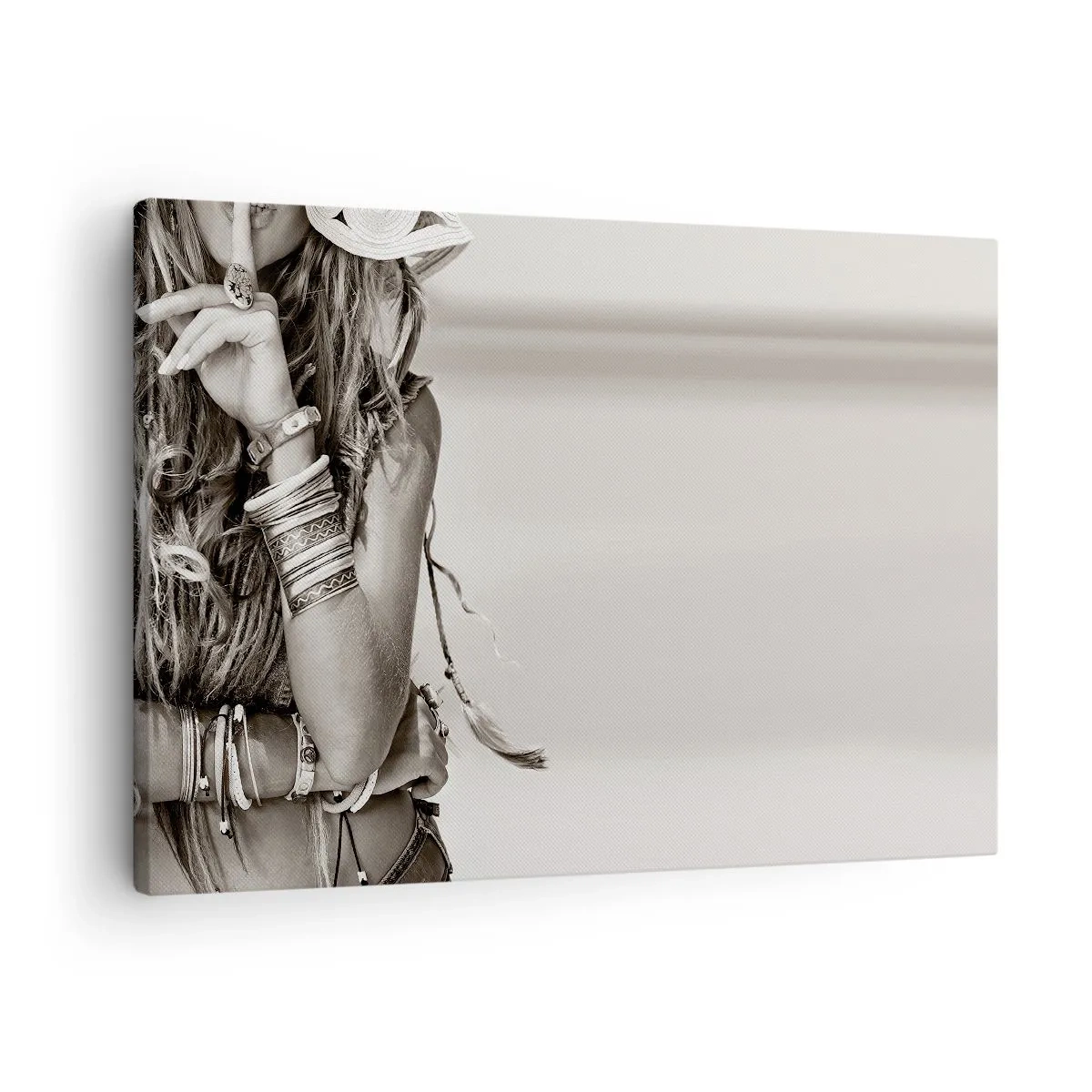 Impression sur toile - Image sur toile - Portrait d'une femme bohème avec des bijoux - 70x50cm - Comment va la fille - Décoration murale moderne pour le salon et la chambre ARTTOR