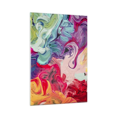 Impression sur verre - Image sur verre - Une composition abstraite aux couleurs vibrantes et tourbillonnantes et à la structure dynamique. - 80x120cm - La naissance des couleurs - Décoration murale moderne pour le salon et la chambre ARTTOR