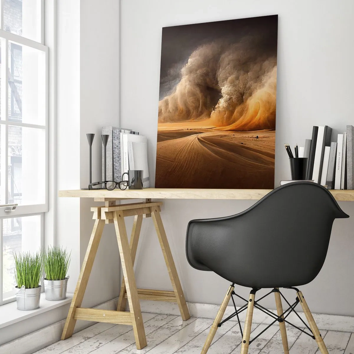 Impression sur verre - Image sur verre - Impressionnante tempête de sable dans le désert - 80x120cm - La colère du désert - Décoration murale moderne pour le salon et la chambre ARTTOR