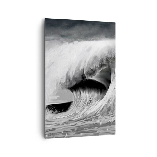 Impression sur toile - Image sur toile - Vague océanique spectaculaire en monochrome - 80x120cm - La colère de l'océan - Décoration murale moderne pour le salon et la chambre ARTTOR