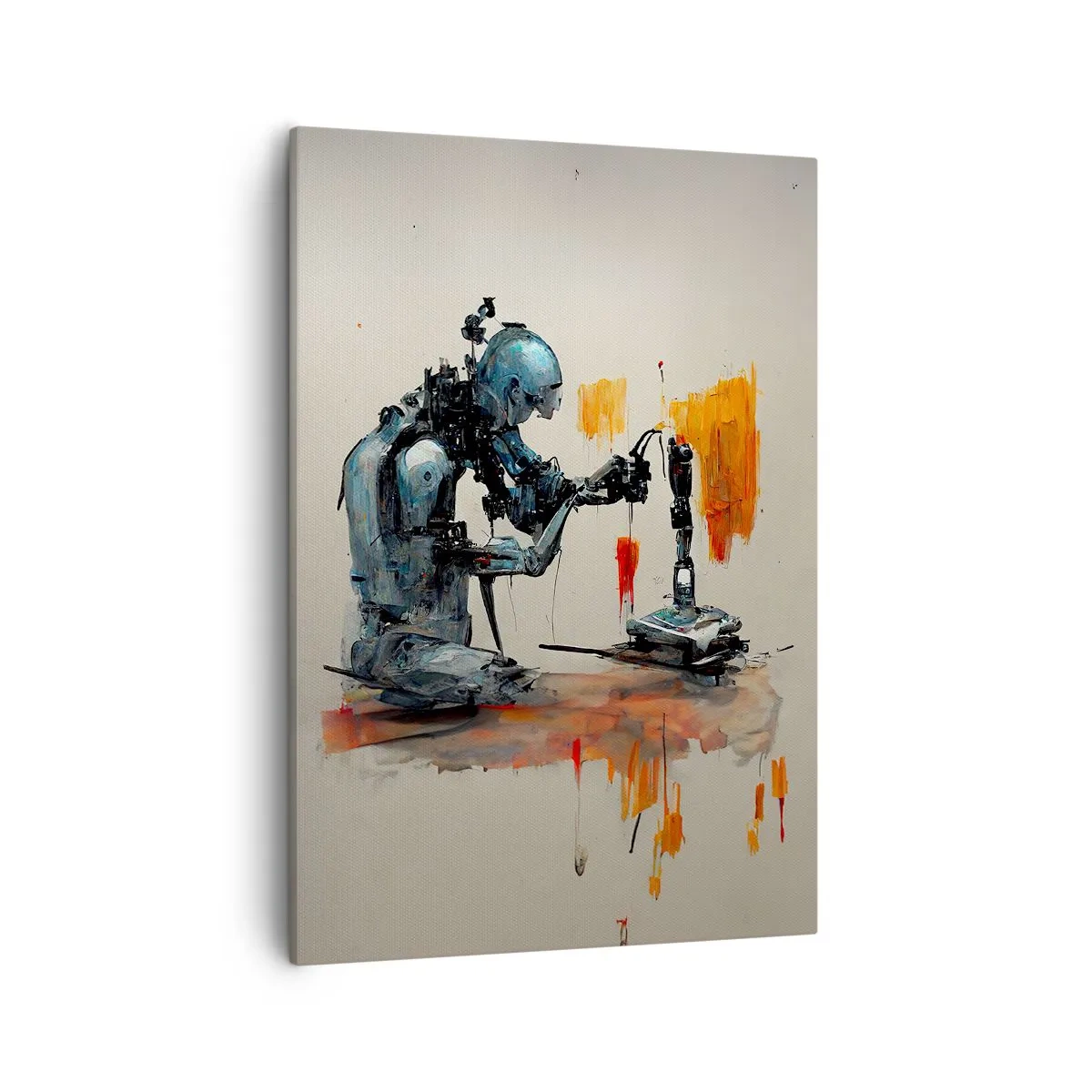 Impression sur toile - Image sur toile - Robot au travail avec un arrière-plan abstrait - 50x70cm - Déjà demain… - Décoration murale moderne pour le salon et la chambre ARTTOR