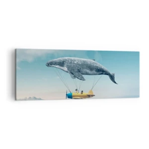 Impression sur toile - Image sur toile - Une baleine volante transporte un avion dans un décor surréaliste. - 140x50cm - Pourquoi pas? - Décoration murale moderne pour le salon et la chambre ARTTOR