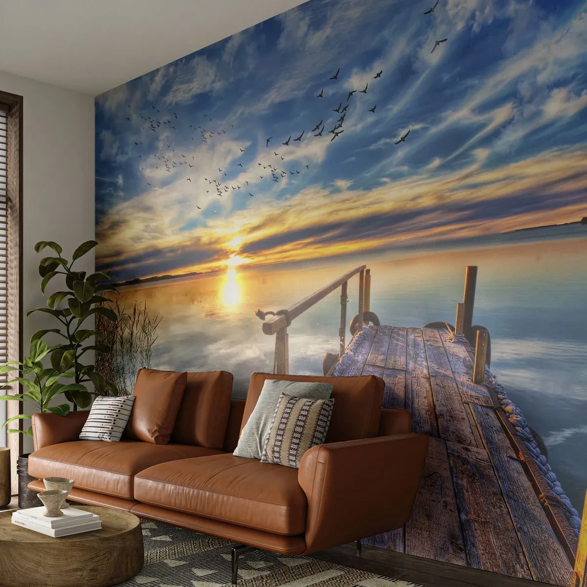 Papier Peint Photo Standard Eco - Le vent se repose - Paysage, Lac, Pont de bois - 400x280 cm