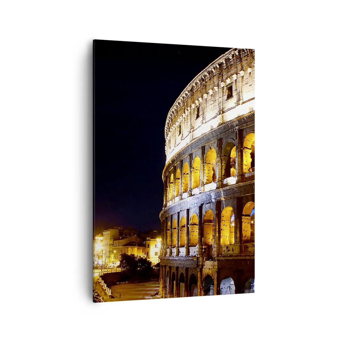 Impression sur toile - Image sur toile - Le Colisée illuminé par les lumières la nuit à Rome - 70x100cm - Il est temps de commencer les Jeux - Décoration murale moderne pour le salon et la chambre ARTTOR