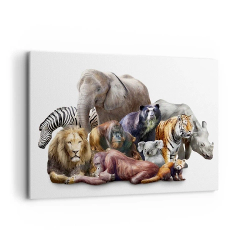 Impression sur toile - Image sur toile - Une variété d'animaux sauvages dans une composition de groupe - 100x70cm - Photographie de famille africaine - Décoration murale moderne pour le salon et la chambre ARTTOR