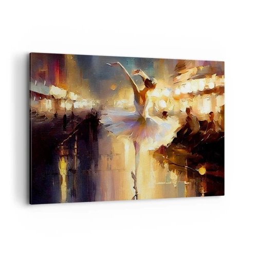 Impression sur toile - Image sur toile - Une ballerine dansant devant une scène éclairée - 120x80cm - Miracle dans la rue - Décoration murale moderne pour le salon et la chambre ARTTOR