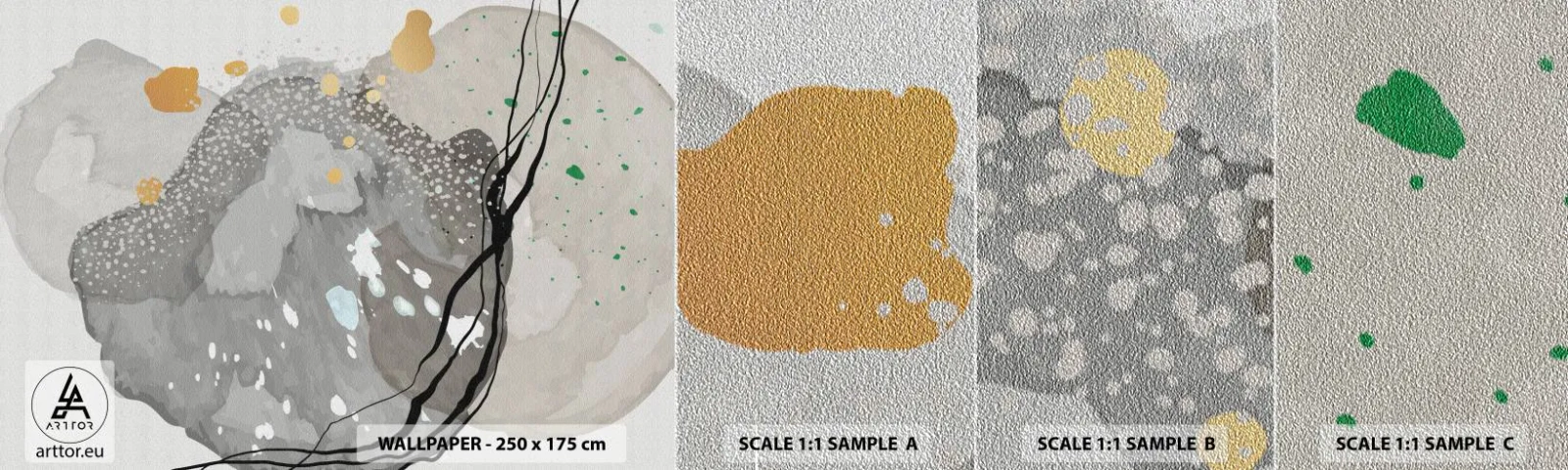 Échantillon de Papier Peint Premium Sand - Composition organique - Abstraction, Taches, Peinture - 100x30 cm