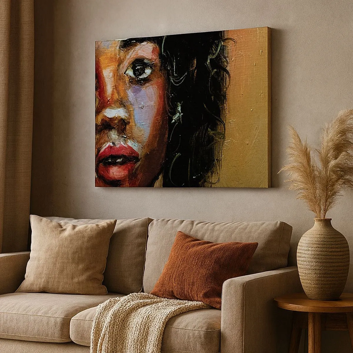 Impression sur toile - Image sur toile - Un portrait expressif d'une femme aux couleurs intenses. - 70x50cm - Noir et brillant - Décoration murale moderne pour le salon et la chambre ARTTOR