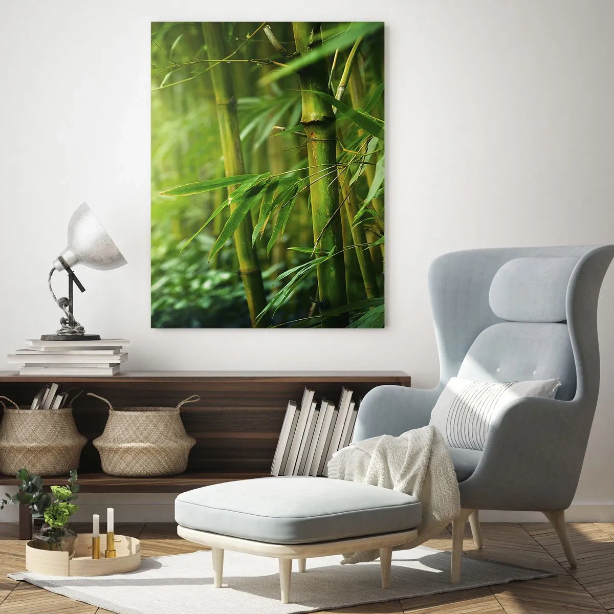 Impression sur verre - Image sur verre - Forêt de bambous verts au soleil - 50x70cm - Apprenez à connaître le vert lui-même - Décoration murale moderne pour le salon et la chambre ARTTOR