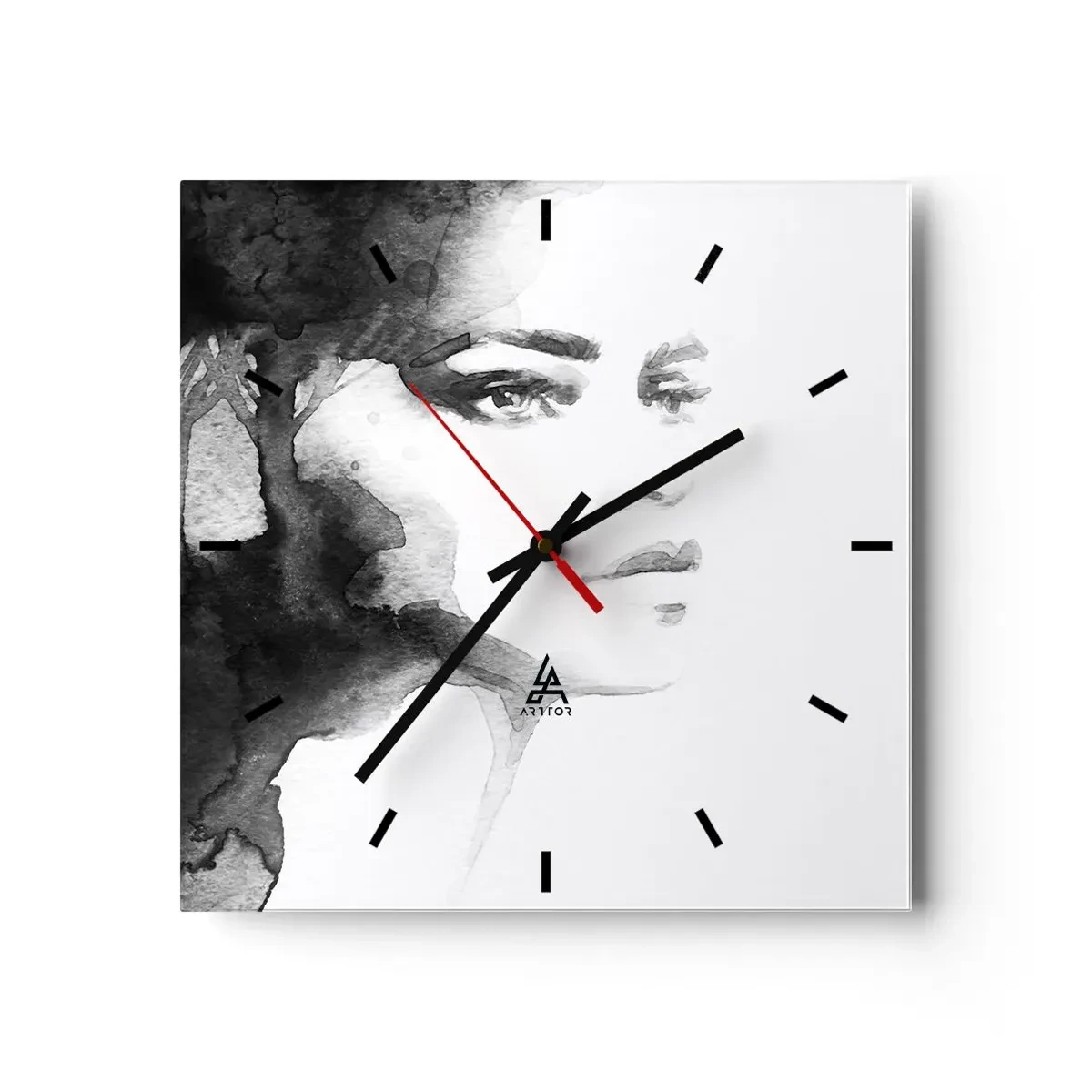 Horloge murale - Pendule murale - Un portrait subtil d'une femme dans des tons de noir et blanc - 30x30cm - Fait de mystère et de brouillard - Décoration murale moderne pour le salon et la chambre ARTTOR